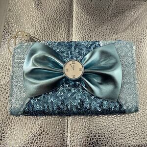 Loungefly Disney Cinderella Blue/Silver Sequin Bow Clock Zip Around Wallet